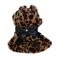 Deepwonder Fau Woolen Colarful Leopard Dog Haljina Bowknot Pet Winter Odjeća Jednodijelna udobna topla suknja Djevojka Doggie Haljina Cat Outfit Odjeća