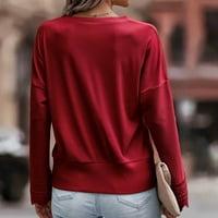 Čipka za dugih rukava izrez V-izrez Čvrsta dukserica bluza Ženska majica za čišćenje ispod $ crvena