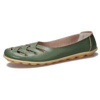 Oucaili ženske casual cipele Udobne loaferi Vožnja stana Modni klizanje na kožnim cipelama Dame Green