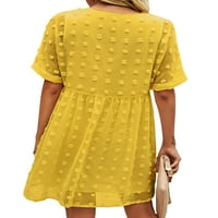 REJLUN ženska mini haljina na plaži sandress swing kratki rukav casual a-line čvrsti vikend žuti l