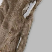 Guvpev ženski vunski prsluk FAU krzneni prsluk štand ovratnik Fau krzneni kaput prsluk jakna - kafa