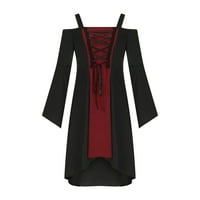 Women plus veličine Ženska gotička vintage boja Blok za šivanje retro mračnog od ramena Midi haljina