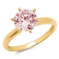 3CT okrugli rez ružičasti simulirani dijamant 18k žuti zlatni godišnjički angažman prsten veličine 5,25