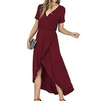 Ženska ljetna haljina Boho cvjetna sandress linijska haljina kratki rukav V-izrez Dugo ljetna haljina Ležerne prilike za rođendan za mamu vino s