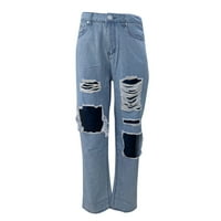Hlače Ženske dugme Visoki džep struka Elastična rupa Jeans Labavi traper pantalone za žene