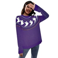 APEPAL Womens Dukseri Cardigan džemperi za žene Ženska Halloween Ghost Raglan dugih rukava okrugli vrat