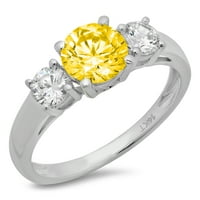 1. CT sjajan okrugli rez simulirani žuti dijamant 14k bijelo zlato tromjesečni prsten sz 10.75