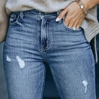 Ženske pantalone za gležnjeve, Slim Fit Mid Rise Struk ženske uvodne hlače Džepovi gumb za djevojčicu