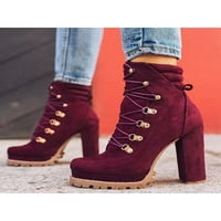 Ženske cipele za gležnjeve platform okruglih nožnih prstiju CHUNKY BLOCK High Heel čipke Suede Vintage