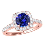 Mauli dragulji za angažovanje prstenova za žene 1. Carat Halo Tanzanite i dijamantski angažman prsten izrađen 4-prong 14K čvrstog zlata