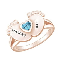Personalizirano uređeno srce simulirano Aquamarine Baby Stoper Sjeverni prsten 14K ružičasto zlato preko
