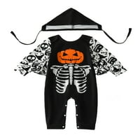 Noćni dječački kostim za bebe Boy Halloween Pumpkin Skeleton Prints Joper dugih rukava sa šeširom