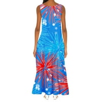 4. srpnja duge haljine za žene notch v izrez američka zastava Patriotske tiskane tuničke maxi haljine