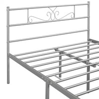 YaHeestech Graceful Scroll platforma puni krevet sa uzglavljem i podnožje, srebro