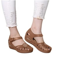 Ljetne dame cipele kline pete retro šuplje ležerne ženske sandale smeđe 6