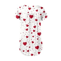 Ženski vrhovi modni ispis labavi ležerni kratki rukav V-izrez uživo dugme bijeli 2xl