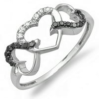 DazzlingRock kolekcija 0. Carat 18K crno-bijeli dijamant Tri heart infinity ljubavni prsten, bijelo