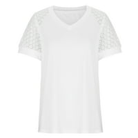 Čvrsti bluze s kratkim rukavima za slobodno vrijeme V-izrez moda za žene bijeli XL