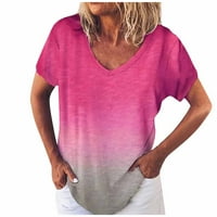 Podplag ženska casual v-izrez Fading Color majica kratkih rukava bluza Plus veličina