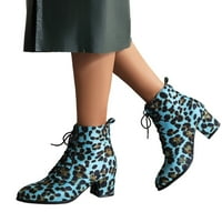 Crne cipele za gležnjeve za žene Drćene cipele Suede debela peta visoka leopard ispis prednjih čipke