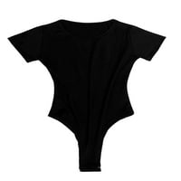 Beiwei Women Stretchy Basic Bodiit Short rukav Seksi košulja Leotard Sleep Tumpsuits Black XL