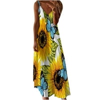 Haljine za žene plus veličine Ženska čišćenje Duboko V-izrez Sun Haljina bez rukava Floral Maxi vruće