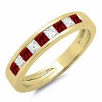Dazzlingock Collection 10K Princess Rezanje Garnet & Bijeli dijamantski Ženski rubni prsten, žuto zlato,