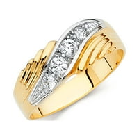 Čvrsti 14K bijeli i žuti zlatni prsten dva tona okrugla kubična cirkonija cz Muška godišnjica vjenčanica