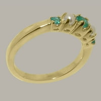 Britanci izrađeni 18k žuti zlatni prirodni smaragdni i kultivirani biserni prsten za biseru - Opcije