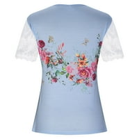 Žene Ležerne vrhove Pleased gumb V-izrez cvjetni ispis čipke kratkih rukava Bluze A-line tuničke vrhove
