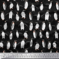 Soimoi Blue Poly Georgette Tkaninski penguin Ocean Štampano tkanine široko