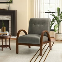 Kožna konkurtna stolica, Comfy Lounge Fotelja sa zgušnjavačem, drvena stolica za podizanje okvira, tapecirana stolica za čitanje za dnevnu sobu ,, LBS težina, siva, siva