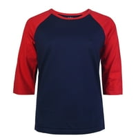 Ženska dva tona rukavska haljina za bejzbol majica za bejzbol tee, mornarična tamno crvena s