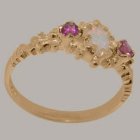 Britanci izrađeni zapanjujući 10k ružični zlatni prirodni Opal i ružičasti turmalinski ženski prsten za angažman - Veličina opcije - Veličina 8.5