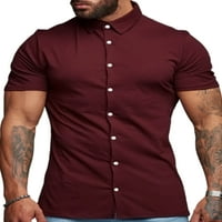 Woobling muške vrhove gumb prema dolje ljetne košulje casual majica Men Comfy Dnevna majica Tamno crveni