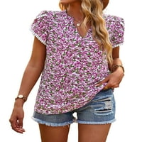 Colisha Women majica V izrez majica kratki rukav ljetni vrhovi moda Dnevna odjeća cvjetna print tunika bluza ljubičasta xl