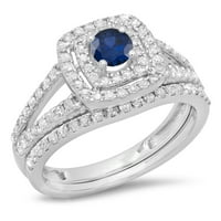 Kolekcija DazzlingRock 14k okrugli rez plavi safir i bijeli dijamant Bridal Halo Angažman prsten za