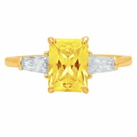 2. CT Sjajni smaragdni rez simulirani žuti dijamant 14k žuto zlato Trobotan prsten s 5