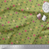 Soimoi Green Rayon Crepe listovi tkanine, pruga i ružičasta cvjetna pruga dekor tkanina od ispisanog bty