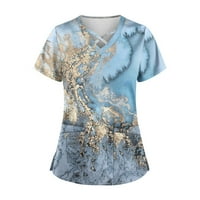 Tking Fashion Women Crubs Plus Veličina kratkih rukava V izrez tiskani vrhovi labavi radovi ujednačene majice sa džepom nebo plave m
