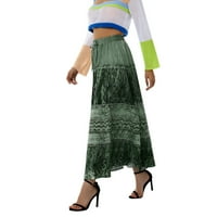 Ženska vintage suknja Retro Print High Squik čipke Maxi suknje linijski natkriveni suknji Streetwear