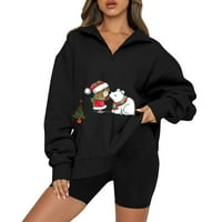 Žene prevelizirani Zip pulover dugih rukava s dugim rukavima božićna kapuljača tinejdžerske djevojke padaju y2k odjeću crna- l