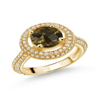 Gem Stone King 18K žuta pozlaćena srebrna prstenova prstenaste prstena Dimy Quarct Moissanite