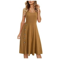 Mini haljine za žene modni gumbi na čvrstom boju Okrugli vrat bez rukava bez rukava