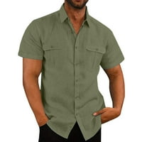 Qiaocaity casual muške košulje odmora od sobnih pamučnih posteljina dvostruka džepa košulja plus veličine