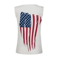 Ženske rebraste pletene USA američka zastava vrh i bluza moda patriotski tunički majica V Vrake bijeli