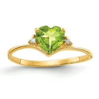 Čvrsta 14k žuto zlato srce peridot zeleni kolovoz dragi dijamantni zaručni prsten veličine 6