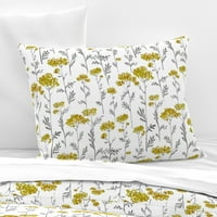 Pamuk Satens Sham, euro - bijeli vintage žuti cvjetovi sivi tanasetum akvarel Ispiši posteljinu po mjeri od strane kašičice