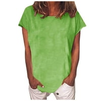 Ženski bluze Ženska ljetna labava O-izrez Čvrsta boja za šivanje majice kratkih rukava Green XL
