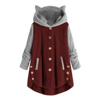 GATHRRGYP WOMENS kaput plus veličina, ženski kaput gumba patchworl vrhovi pulover s kapuljačom labav